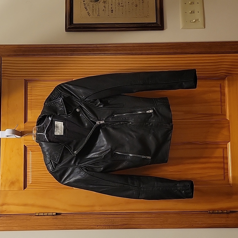 Zara Black Faux Leather Bomber Moto Jacket